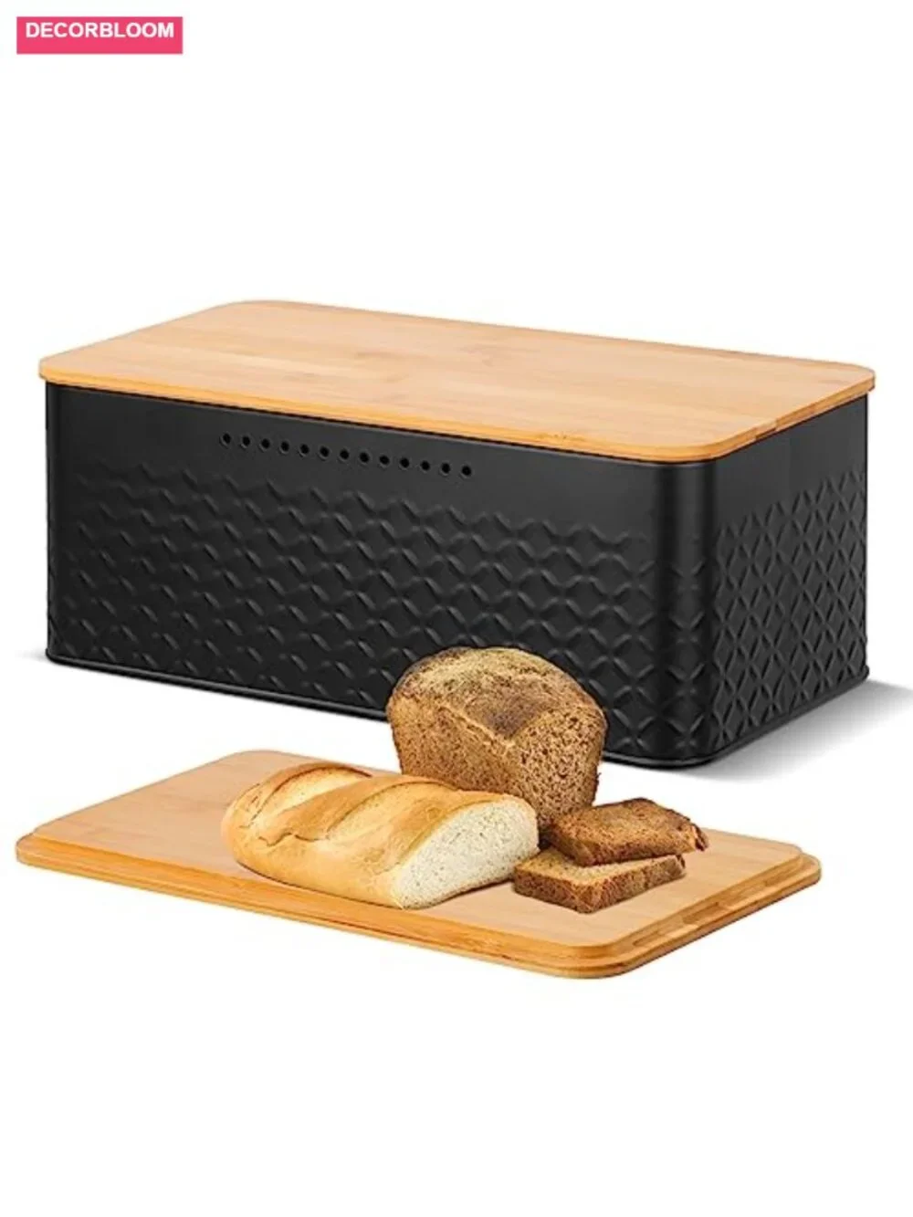 Metal Bread Box with Bamboo Lid Cutting Board Stainless Steel Kitchen Storage